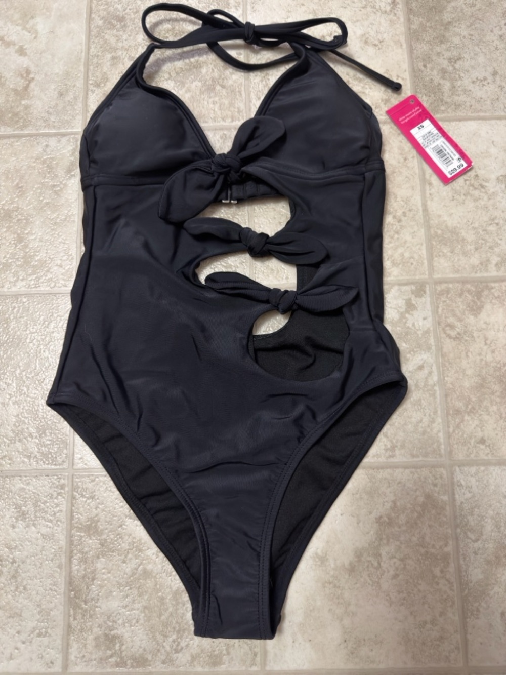 Xhilaration Black Halter One-Piece Swimsuit with Front Tie Cutouts